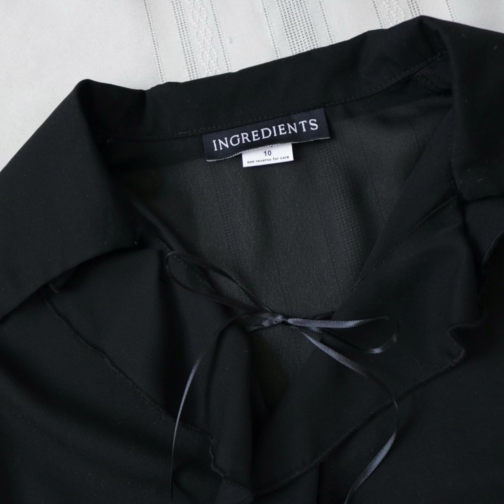 Black sheer mesh ruffle bell sleeve blouse - Picture 3 of 8